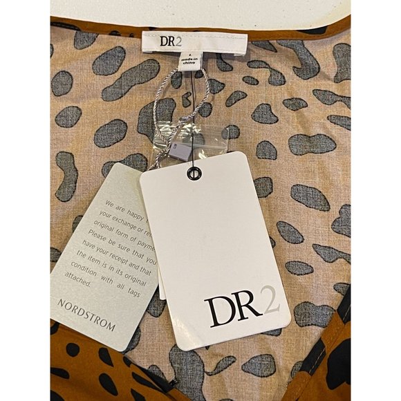 NWT DR2 Women Midi Dress Celia Animal Print Pocket V Neck Flutter Sleeve Brown L - Picture 12 of 15